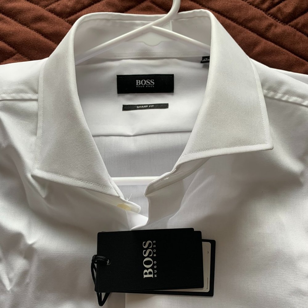 Hugo Boss Shirt Men's 17 1/2, 34/35 White, long sleeve sharp fit, NEW WITH TAG